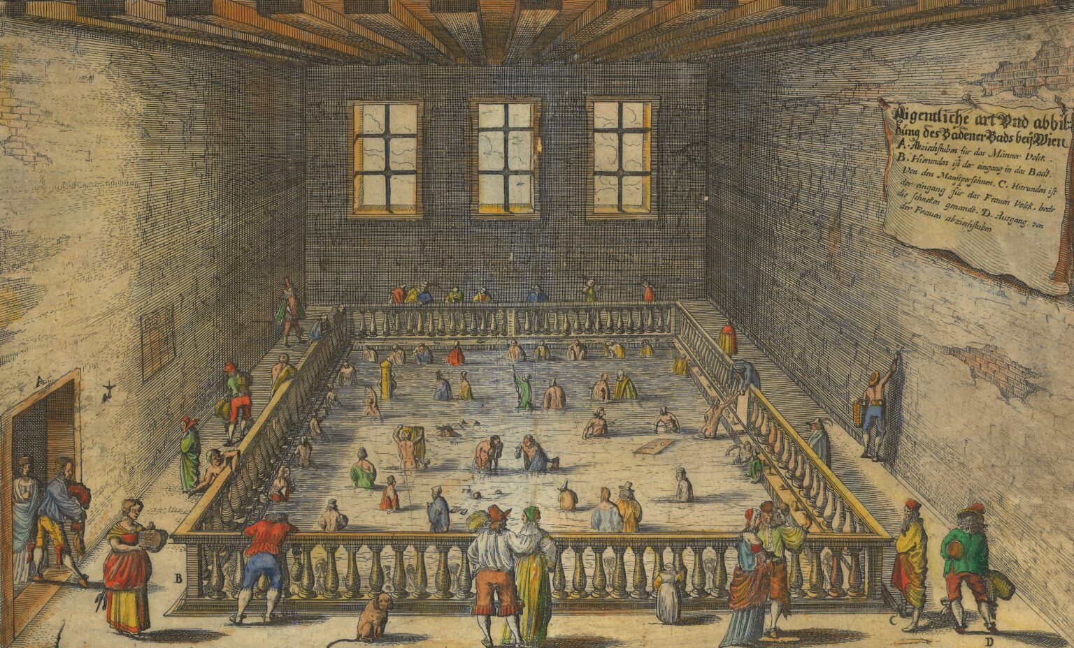 Was Gäste im Bad alles nicht durften - Kupferstich von Matthäus Merian aus 1697, Topographia Austriacarum © Rollettmuseum Baden